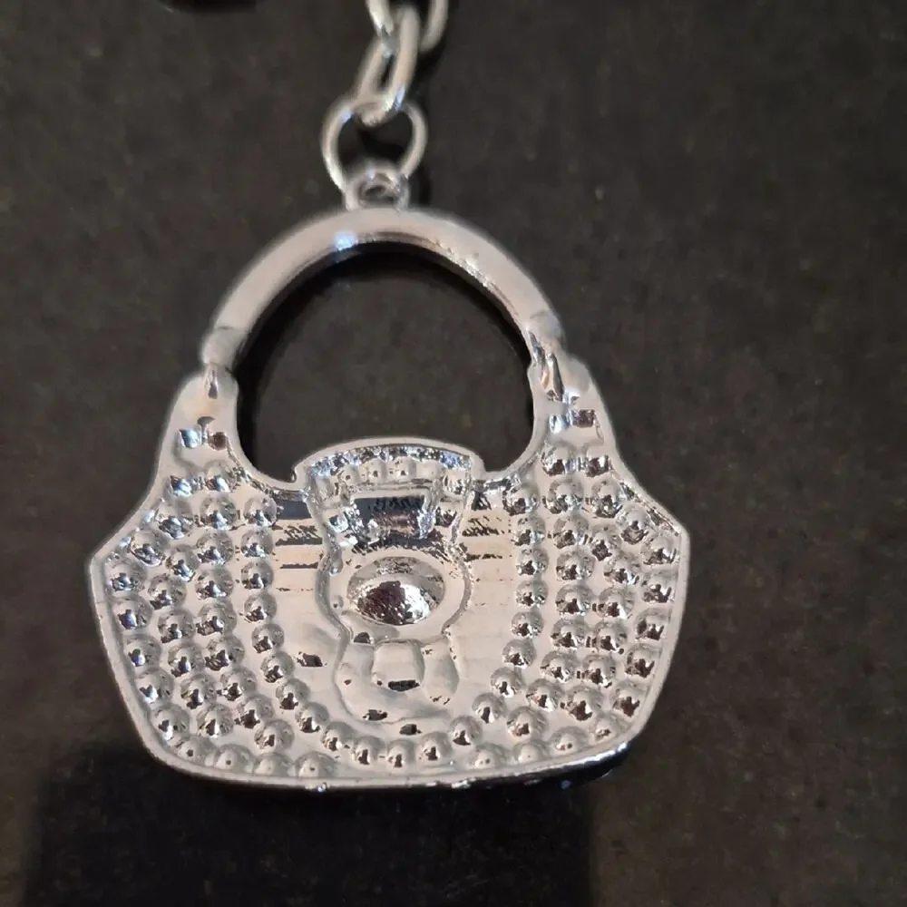 Purse Shaped Bag Charm Key Charm Red and Silver Handbag Keychain